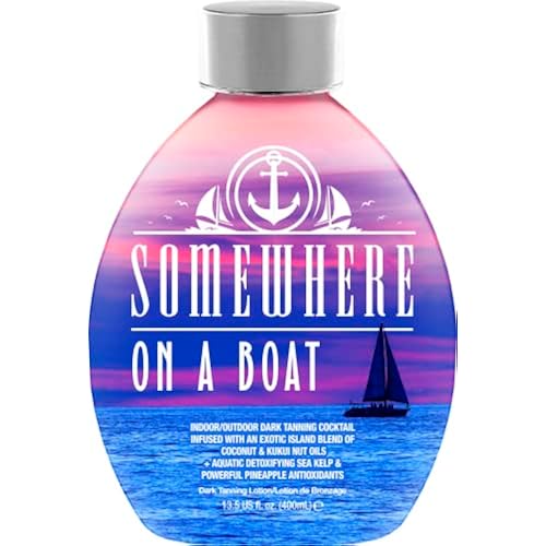 Dark Tans Exclusive Somewhere On A Boat Indoor Tanning Bed Lotion - Dark Tan Accelerator for Sunbed & Outdoor Sun, No Bronzer White Formula with Coconut Oil, Pineapple & Shea Butter, 13.5 oz