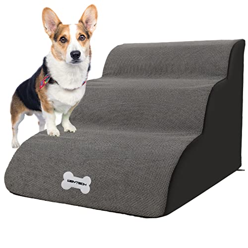 Hundetreppe 3 Stufen Kleine Hunde Haustiertreppe Hundetreppe 40 cm Hoch Grau Abnehmbare Stabile Treppe für Sofa Bett, Tragbar, Abnehmbar, Waschbar Farbe: Grau Cover