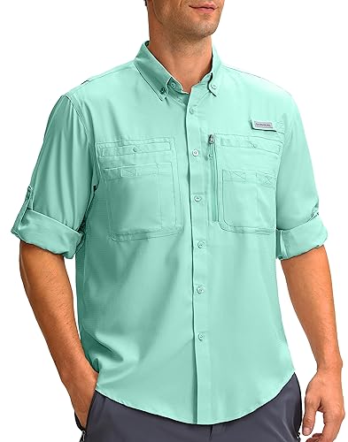 Men's Long Sleeve Sun Protection Fishing Shirt with Zipper Pockets UPF 50+ Lightweight Cool Sun Shirts for Men Hiking Outdoor(Arona,XL)