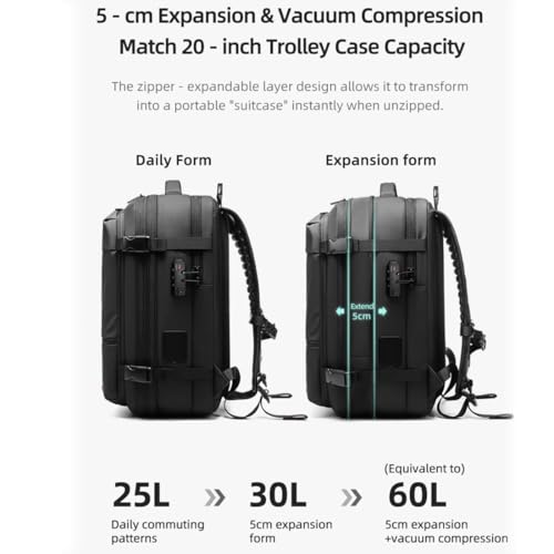 Vacuum Backpack, Air Vacuum Backpack for Travel, Vacuum Bags, 60L Large-Capacity Travel Back Pack Expandable Black (Green, With vacuum pump)2