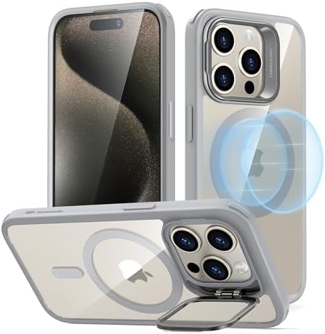 ESR Classic Hybrid Case for iPhone 15 Pro with Flex Stand, Clear Gray