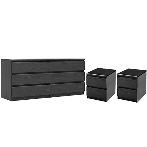 Home Square 3 Piece Bedroom Set With 6 Drawer Double Dresser And Two 2 Drawer Nightstands In Black Woodgrain #TOP4
