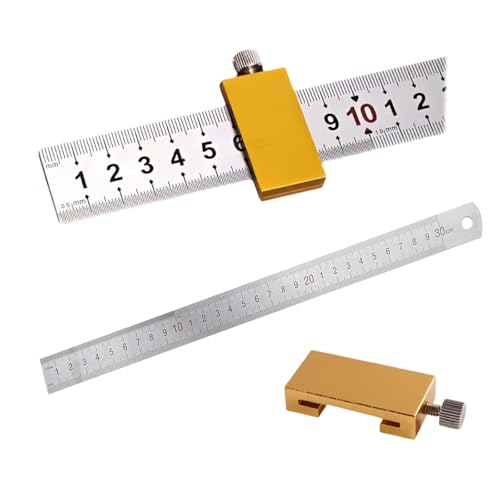 Messing stahl lineal,Anreißlineal Edelstahl,Kombinationswinkel Zimmermannswinkel,LinealMessing Anreisswerkzeug,Positionierblock Paralleles Lineal,Streichmaß Metall mit Anschlag,Metalllineal (golden)