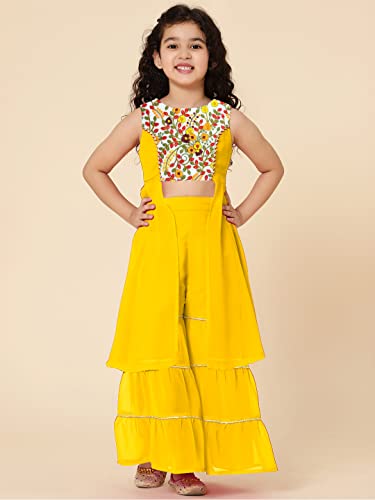 Image of A.T.U.N. (ALL THINGS UBER NICE) Girl's Polyester Embroiderey Sleeveless Kurta and Sharara Set | Traditional Ethnic Wear Clothing Set for Festival and Special Occasions