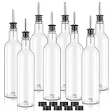 RimCereal 8 Pack 25 oz Plastic Long Neck Bottles with Stainless Steel Pourer and Caps Alcohol Juice Liquor Pour Bottles Syrup Leakproof Tapered Spout Container for Home Use Bartending Supplies