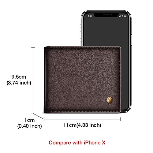 Image of LAORENTOU Men's Wallets Genuine Leather Mens Bifold Wallets with Zipper Coin Pocket Casual Men Purse Slim Wallet, 01 Brown, One Size, Minimalist