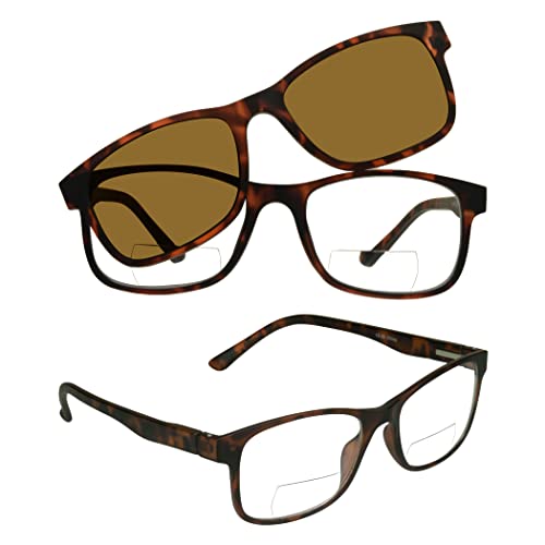 Image of proSPORT Bifocal Sun Glasses with Magnetic Polarized Clip On Gray Brown Lenses Black 1.25 1.50 1.75 2.00 2.25 2.50 2.75 3.00