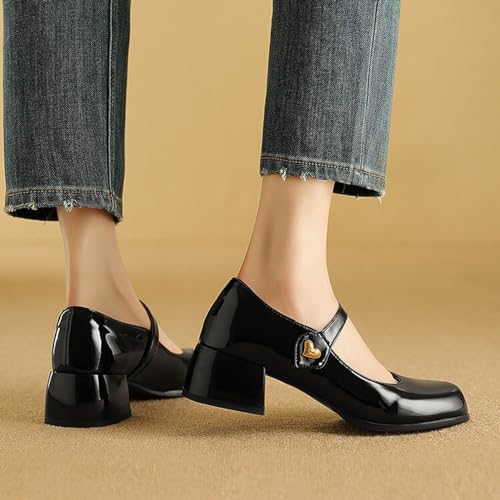 Alyaafifa Block Heel Pumps for Women 2 Inches Ankle Strap Low Heel Mary Janes Closed Square Toe Patent Leather Dress Shoes Cute Comfortable Party Event Business Prom Daily3
