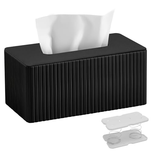 Kosmetiktücherbox Taschentuchbox aus PU Leder: Modern Taschentuchspender für Hausfrau Büroangestellter-Rechteckige Tissue Box mit Magnetabdeckung für Wohnzimmer Büro-Geschenke für Geburtstag(Schwarz)