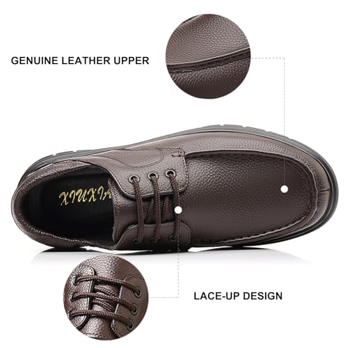 Mens Genuine Leather Business Dress Shoes Lightweight Non-Slip Office Work Casual Oxford Derby Shoes Comfortable Round Toe Lace Up Flat Moccasins3