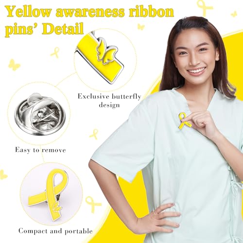Tondiamo Yellow Ribbon Lapel Pins Childhood Cancer Awareness Endometriosis Bone Cancer Brooch Pins for Public Charity Fundraiser Events Supplies Gifts3