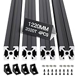 4pcs 1220mm T Slot 2020 Aluminum Extrusion European Standard Anodized Linear Rail for 3D Printer Parts and CNC DIY Black