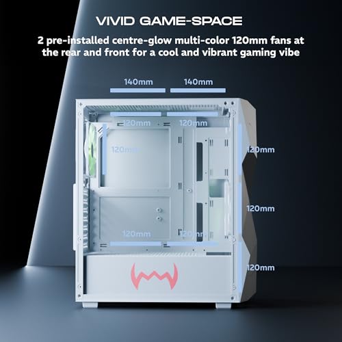 Image of daWg V' Series 240 Mid-Tower Gaming Cabinet /Case, Pre-Installed 2 Multicolor Fans, Support AIO Upto 360mm, ATX, mATX, Mini ITX, Tempered Glass, Dust Filters, Cable Management, USB 3.0 (White)