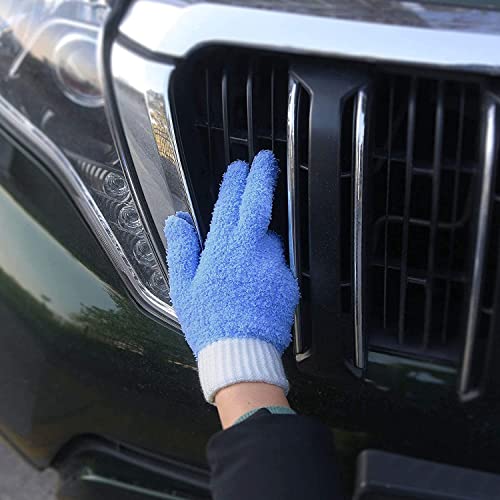 MIG4U Microfiber Dusting Gloves House Cleaning Glove for Blinds, Windows, Shutters, Furniture, and Car, Reusable Lint-Free Blue 1 Pair S/M