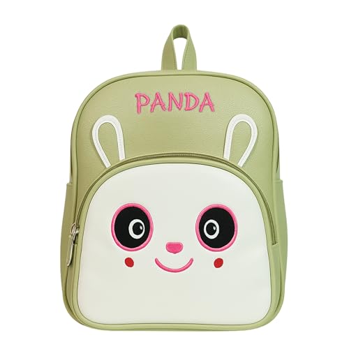 Cute Panda Face Girls Backpack Light Green and Cream School Bag Kids Travel Bookbag Cartoon Animal Design for Children and Teens