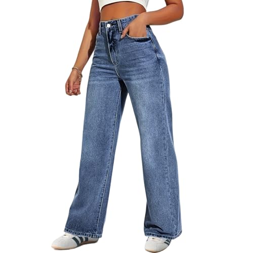 Wide Leg Jeans Woman Trendy High Waisted Baggy Jeans Stretchy Pull On Straight Leg Mom Jean Casual Denim Pants2