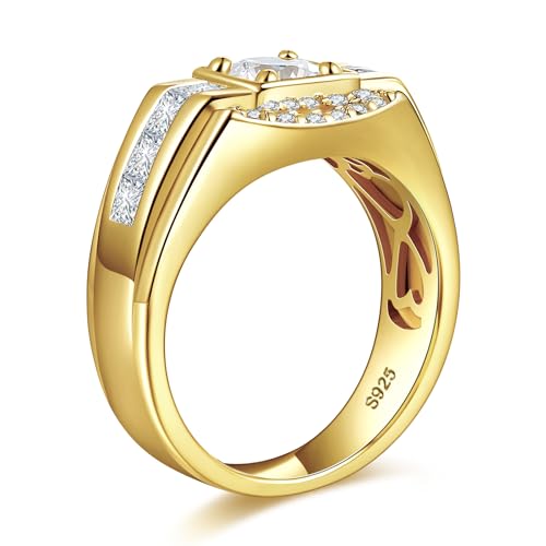 Moissanite Engagement Rings Mens Wedding Band 925 Sterling Silver 14K /White Gold Plated Promise Rings for Him 0.8CT Round Cut Anniversary Jewelry Gifts Size 8-122