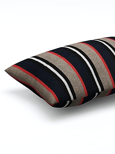 Image of Varde 180 TC Pillow Cover Set of 2 | Pillow Cover Cotton 100% | Pillow Cover Set of 2 King Size | Wrinkle Free & Fade Resistance | Striped Pattern | Standard Size | All Season Use (Black & Grey)