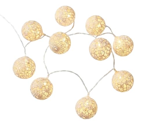 Guirlande lumineuse LED blanche avec 10 grandes boules pour l'intérieur - Fonctionne avec piles et sans fil - Guirlande lumineuse décorative de 160 cm pour...