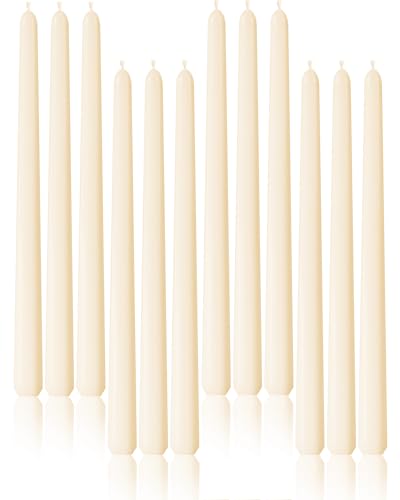 Taper Candles 10 Inch Ivory Set of 12 Unscented, Dripless, Smokeless Long Tall Tapered Candlesticks Wedding Advent Home Decor Dinner Christmas
