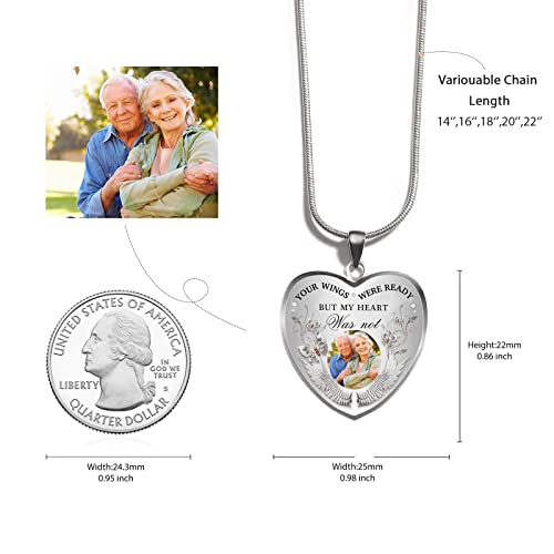 Drawelry Personalized Photo Memorial Necklace Customized Picture Pendant With Angel Wings Sterling Silver for Women Men I Will Carry You with Me Heart Memory Necklace Jewelry Gift for Memorial Father's Mother's Day Birthday Anniversary Loving Memory2