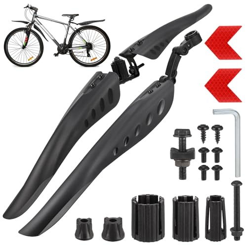 Hejo Fahrrad Schutzblech Set, Universal Schutzbleche Mountainbike mit 2 Roten Reflektoren Aufkleber Sticker, Einstellbar Vorne Hinten Mudguard Schutz für 24-29 Zoll MTB Rennrad