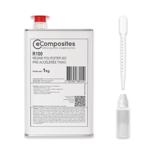 Résine Polyester Iso | 1 kg | + Catalyseur PMEC + Pipette de dosage 3 ml - Réparation, Stratification Résine Bateau, Carrosserie Voiture, Piscine, Bois
