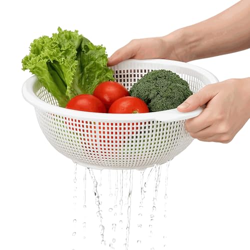CHEFZOCO Escurridor de plástico, Colador de cocina, Colador multiusos, escurridor pasta, escurridor para frutas y verduras, Diámetro superior 31 cm, Libre de BPA, Capacidad 7 Litros, Plástico, Blanco