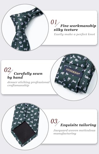 Image of HISDERN Ties for Men Classic Animal Tie and Pocket Square Set Jacquard Woven Silk Neckties Handkerchief Wedding Party