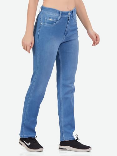 Image of FCK-3 Stretchable Denim High Rise Straight Fit Full Length Classic Jeans for Women
