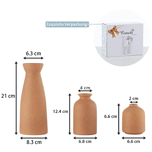 CEMABT Braun Keramik Vasen 3er-Set Kleine Blumenvasen für Dekor, Moderne rustikale Bauernhaus Home Decor, Dekorative Vasen für Pampas Grass&getrocknete Blumen, Idee Regal, Eingangsbereich- Distressed – Bild 5
