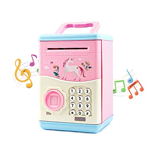 ELVASEN Piggy Bank for Kids, Creative Fingerprint Password Electronic Piggy Bank Cartoon ATM