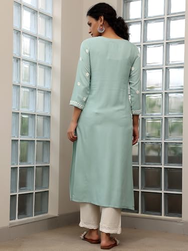 Image of Libas Womens Embroidered Viscose Straight Kurta for Women | Ethnic wear | Bridal Suit | Wedding Dress | Occasion wear