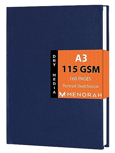 Image of MENORAH Paper Artist Sketch Book - A3-115 Gsm (160 Pages / 80 Sheets) Drawing Notebook - Hard Bound Book - (42 Cm X 29.7 Cm) - Completely Handmade - Portrait-Dark Blue, Watercolor