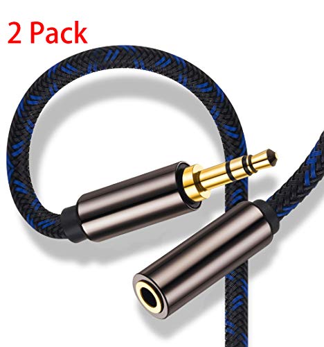 Short AUX Headphone Extension Cable 2 Foot 2pack,Ruaeoda Double Shielded Braid 3.5mm Auxiliary