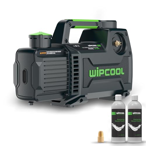 WIPCOOL 1/2HP Dual Stage Cordless HVAC Vacuum Pump, 18V Lithium-Ion 15 Micron 5 CFM, for A2L Refrigerants w/Overhead Gauge & Anti-Leak Design, Fit for Milwaukee/DeWalt/Makita Batteries