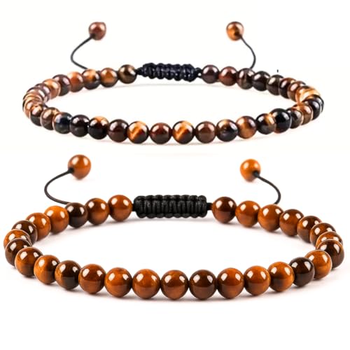 Genérico Pulsera de Ojo de Tigre Unisex 2 Unidades, 4mm y 6mm,Pulsera de...