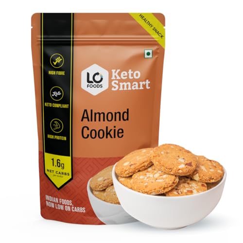 Lo! Foods - Keto Almond Cookies (200g) | Stevia Sweetened Sugar Free Keto Cookies | Authentic Flavor and Taste Keto Biscuits | 2.7g Net Carb Keto Snacks with Zero Sugar | Low Carb Diabetic Snacks