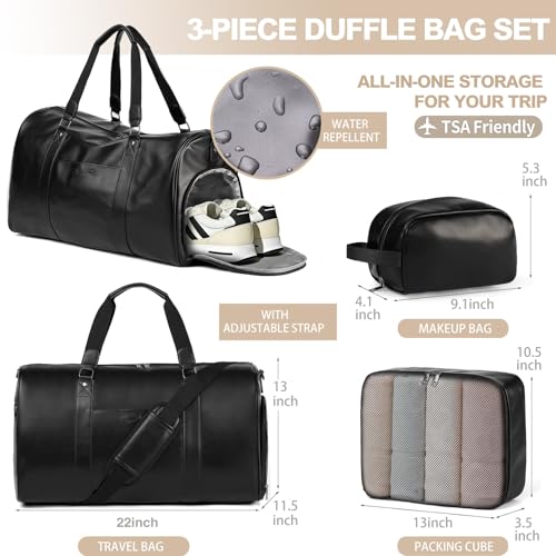 3-Piece PU Leather Duffle Set