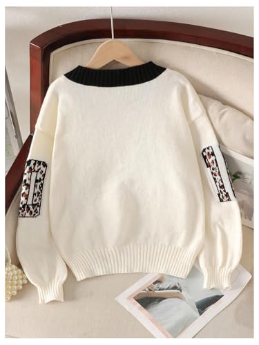 Girl's Number Leopard Sweater Long Sleeve V Neck Oversized Knit Pullovers Tops2