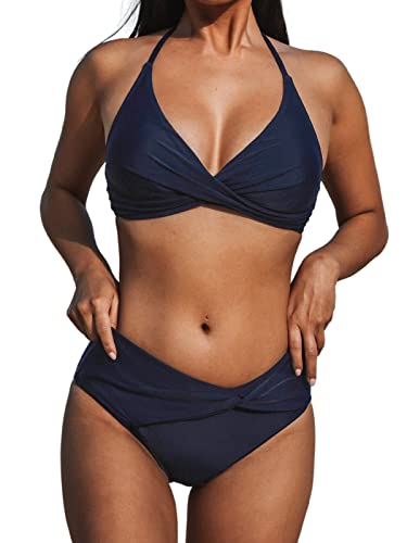 CUPSHE Damen Bikini Set Neckholder V Ausschnitt Crossover Bikini Bademode...