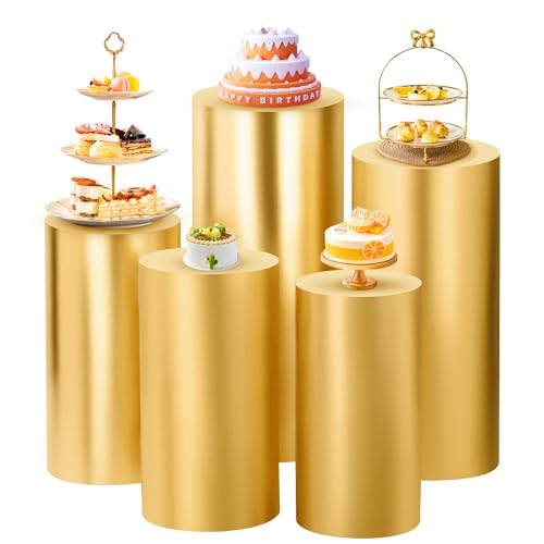 SaitiMade Set of 5 - Gold Cylinder Pedestal Stand Covers