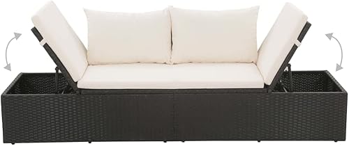 Miniatura 5 de vidaXL Cama de patio, sofá cama de patio, sofá cama con cojines, silla de salón ajustable para patio trasero, terraza junto a la piscina, ratán de