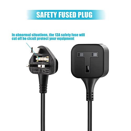 HITRENDS Single Extension Lead 0.3m, 1 Gang Extension Lead UK 3-Pin Plug with Fused (13A 3250W Max), Small Short Extension Cord Sturdy Plug Socket, Black (2-Pack) - Image 2