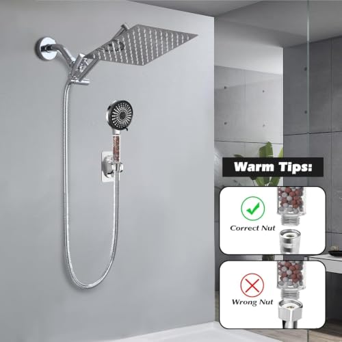 Image of Filtered Shower Head,8 Inch Rain Shower Head with Handheld Spray Combo, Adjustable High Pressure Rainfall Shower Head, Dual Showerhead Set with Extension Arm and 60 Inch Long Shower Hose(Silver)
