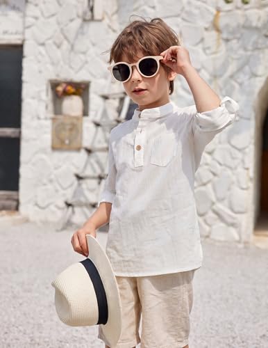Image of Arshiner Boys Cotton Linen Henley Shirt Button Down Shirt Long Sleeve T Shirt Beach Shirt Tee Casual Solid Tops
