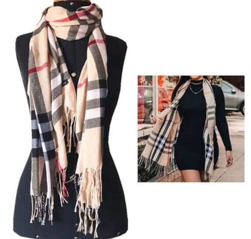 Cachecol Lenço Xadrez Moda Feminina Pashimina Xale Echarpe Gross Estilo Inverno (Poliéster, Bege)