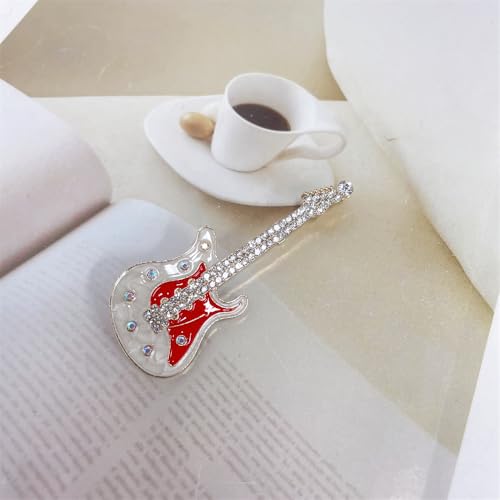 Image of Cute Guitar Rhinestones Brooches Pin Unique Colorful Crystal Enamel Brooch for Party Dance Banquet Women Men Fashion Dainty Lapel Pins Suit Shirt Ceremony Clothes Accessories Decor