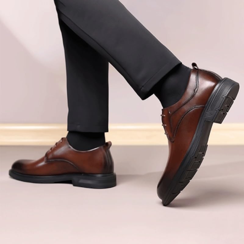 Men's Pointed Toe Business Leather Shoes Breathable Wear-Resistant Plain Noodles Lace Up Shoes Pointed Toe Comfortable Rubber Soft Sole for Men4