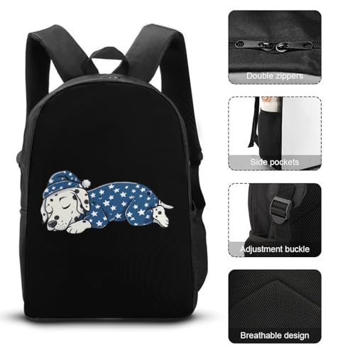 Sleeping Dalmatian Dog Classic Backpack Lunch Bag Pencil Case 3 Piece Set Travel Daypack3